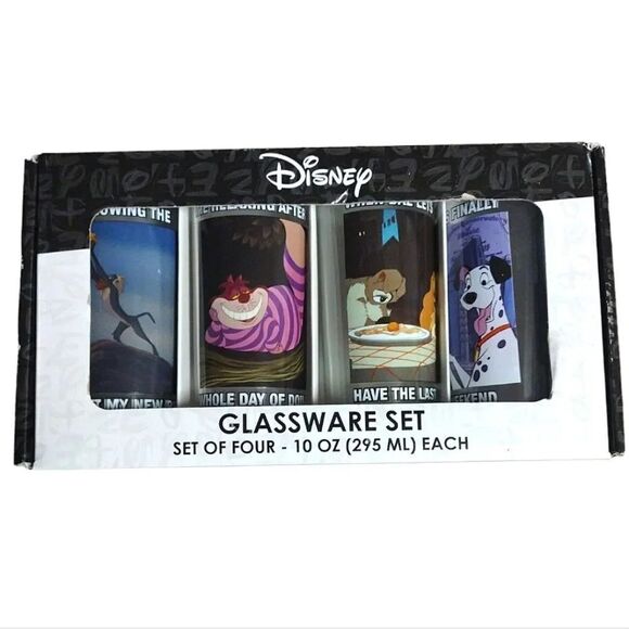 Disney Classic Characters Prints 10oz Tumbler Glassware Set of 4 NWT - Picture 1 of 17